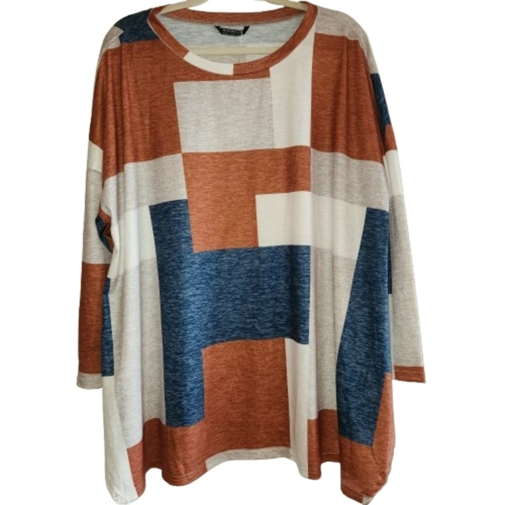 NWT BloomChic Geometric Colorblock Tunic Rust Navy & Cream Size 14/16 Super Soft